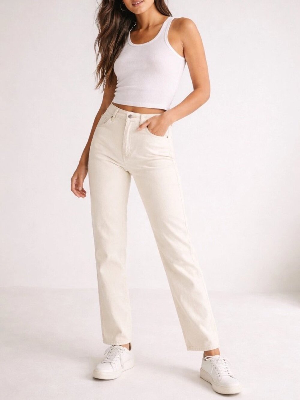 We The Free the Pacifica High Rise Slim Straight Leg ivory size 26 NWT